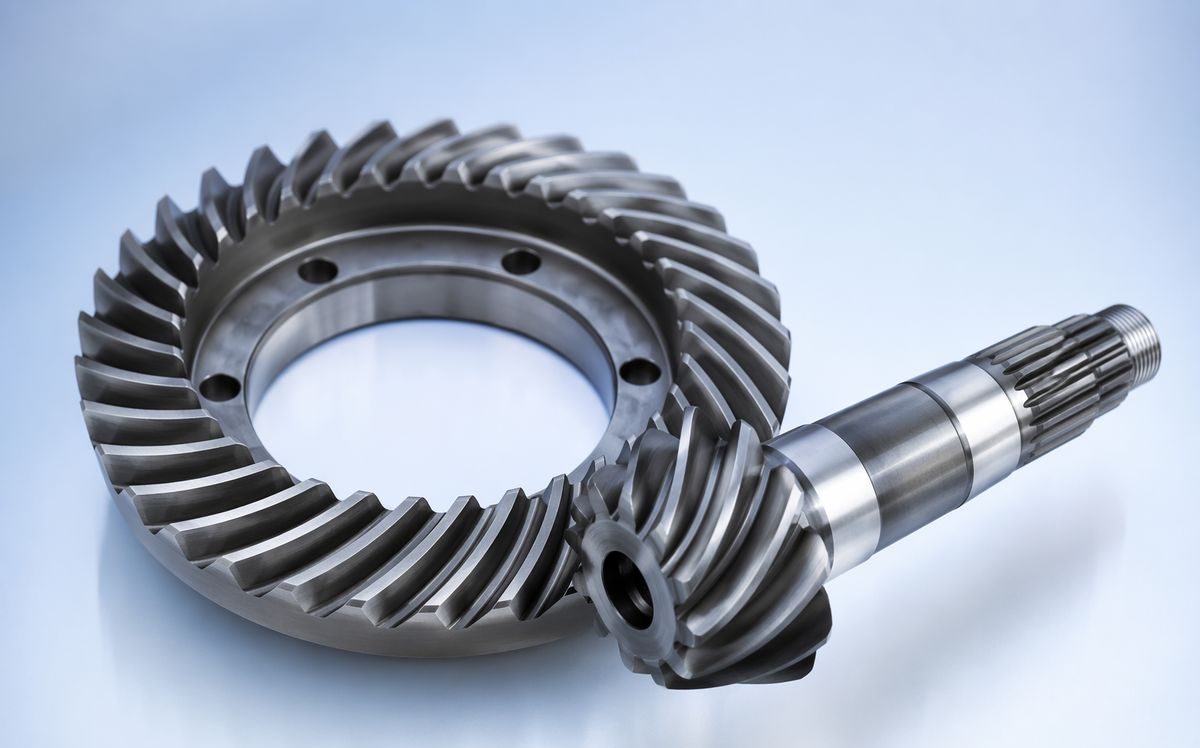 Metal bevel gear with angled teeth