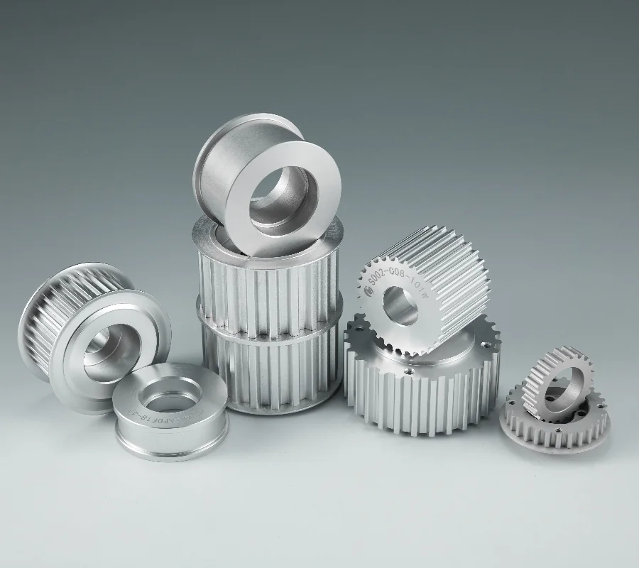 Machined metal timing pulleys in multiple sizes