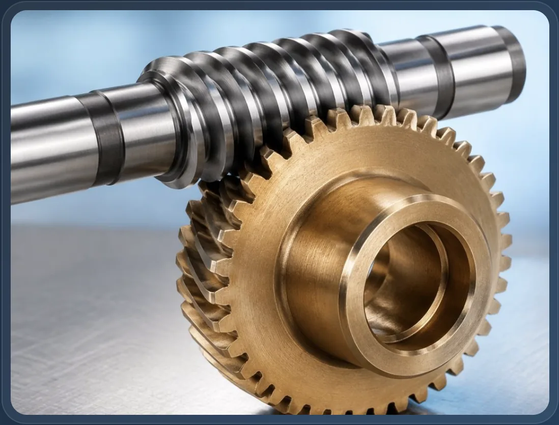 Steel worm shaft meshing with a bronze worm wheel